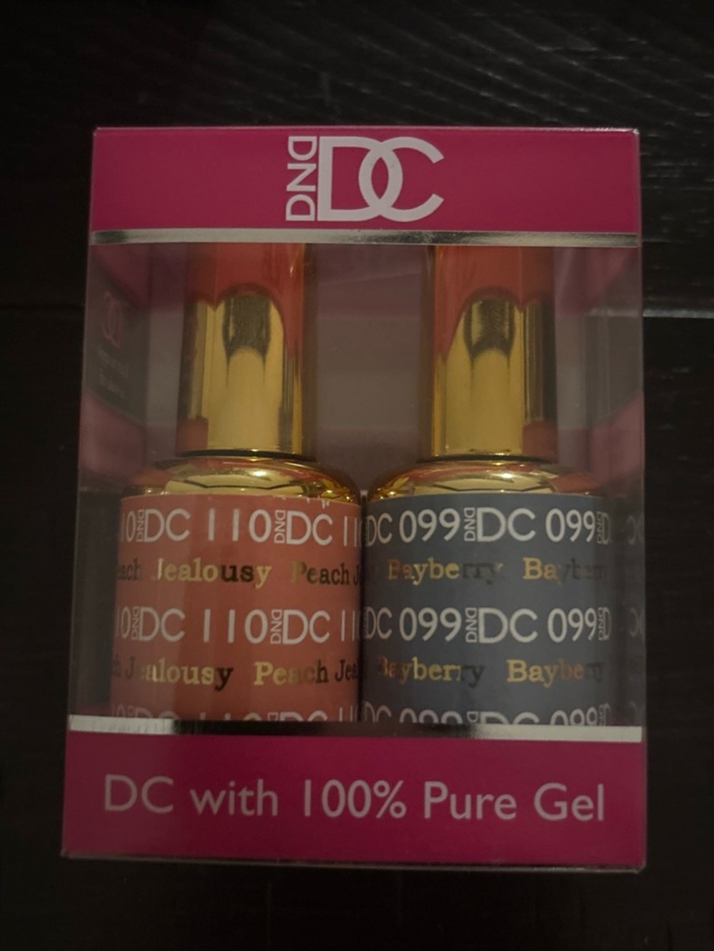 DC Gel Nail Polish Duo — Peach & Slate Blue with Gold Caps